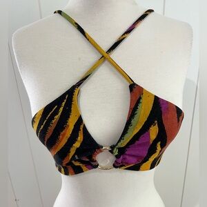 Dundas Revolve Swim top colorful print very stretchy adjustable straps